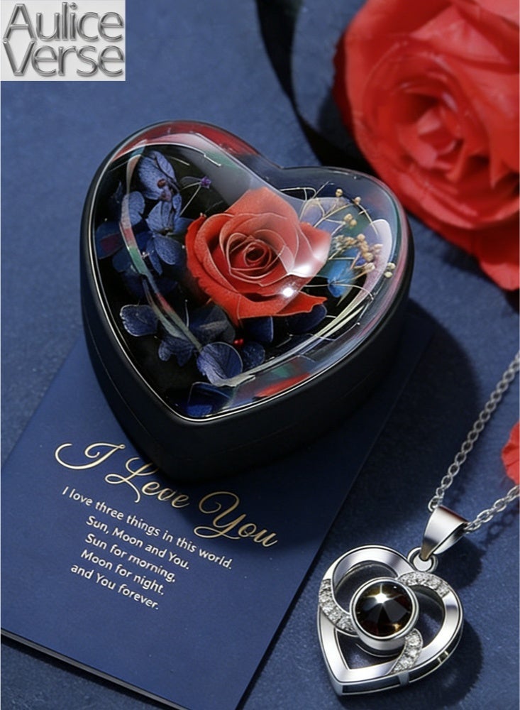 أوليس فيرس  صندوق هدايا قلادة نابض بالحب مع وردة خالدة – هدية رومانسية متكاملة لعيد الحب والمناسبات💝 - Image 1